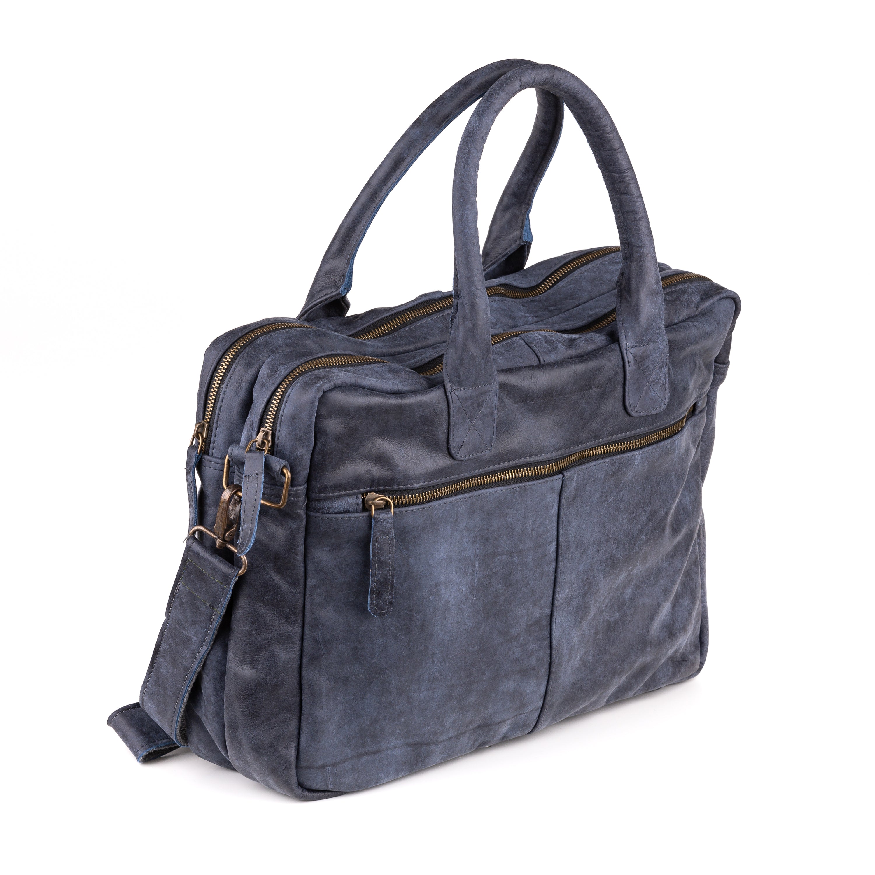 Amsterdam Deri Laptop Çantası 17 İnç - Concrete Denim