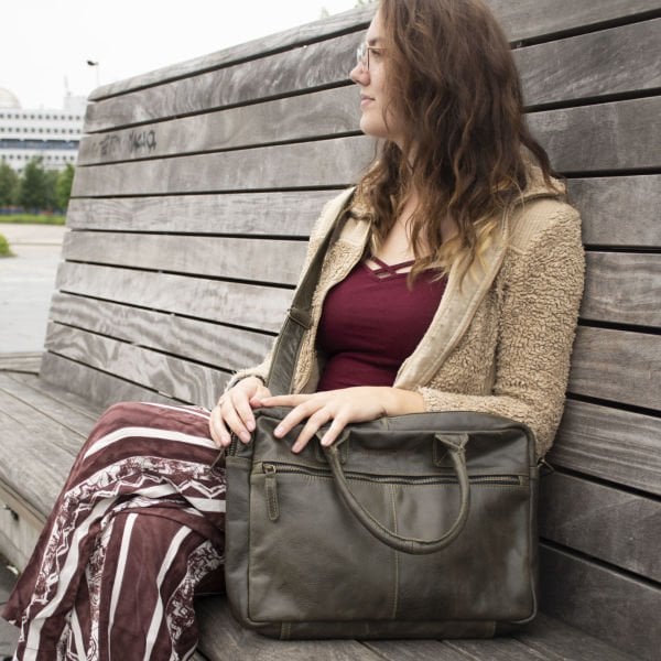 Amsterdam Deri Laptop Çantası 17 İnç - Chill-Line Olive